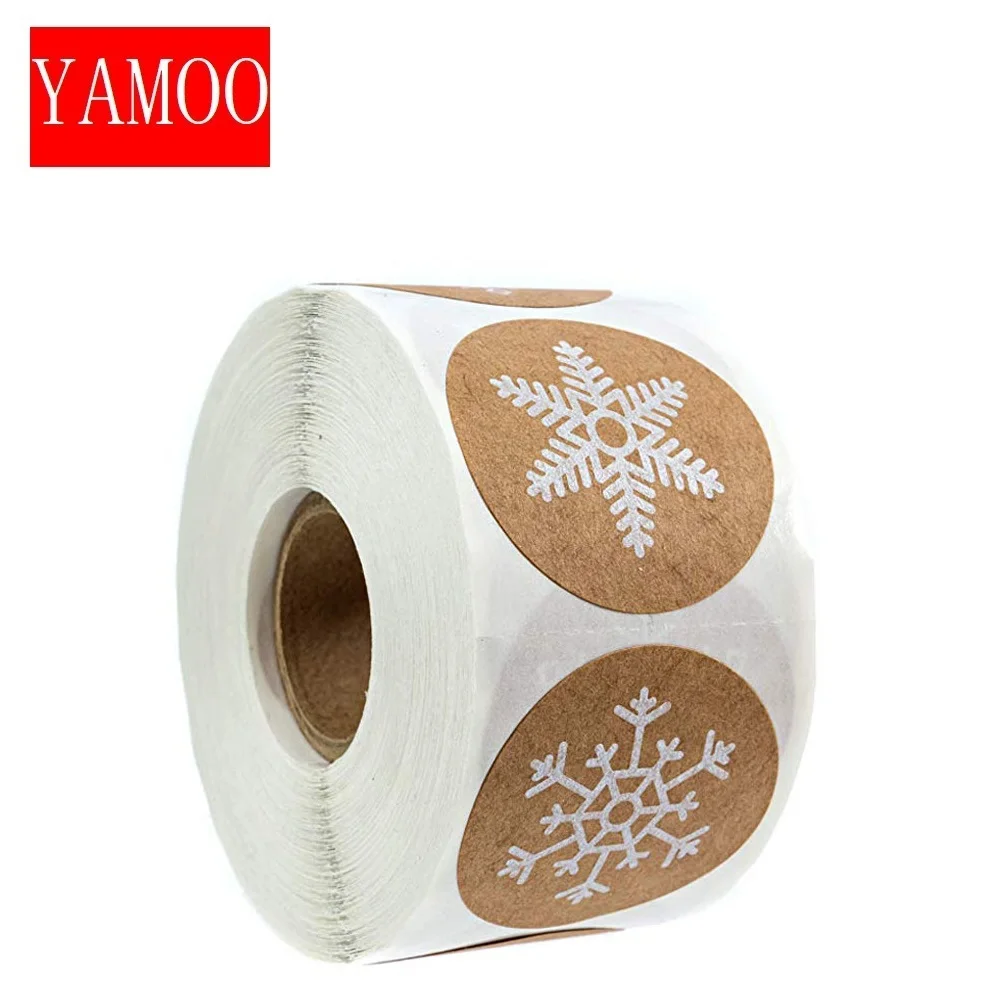 Round Kraft Christmas Stickers 6 Designs Labels Kraft Sticker Snowflakes Thanksgiving Sticker Envelope Printing Label Statio