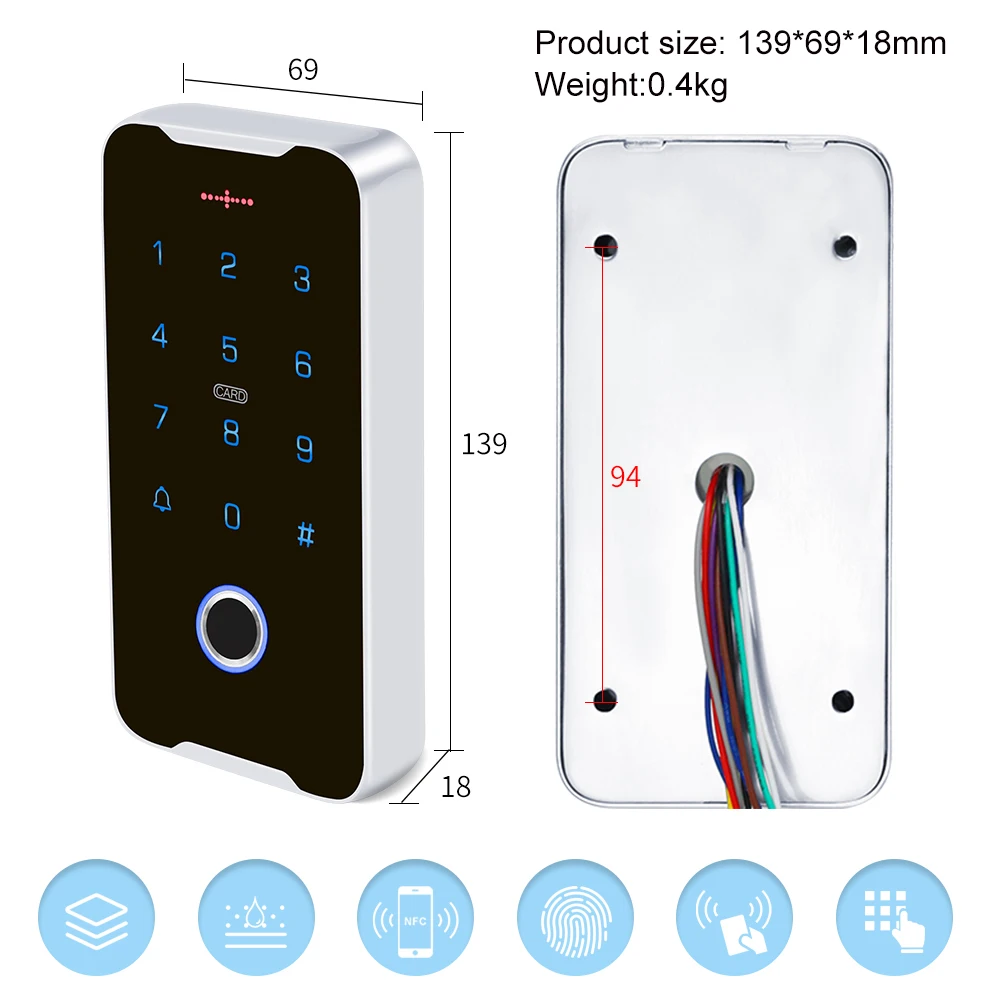 IP68 Waterproof Access Control Keypad RFID Keyboard WG26 System Support Mobile Phone NFC / Fingerprint /Password Unlock 13.56MHz
