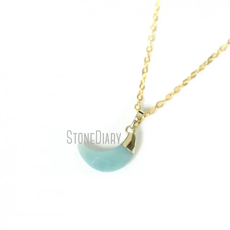 NM14617 10Pcs Pure Amazonite Chains Necklaces Gold Color Moon Cresent Necklace Outlet Jewelry 16-20 Inches