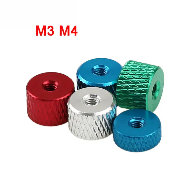 10 個 M3 M4 ハイトタイプ丸ナットアルミ合金ローレット親指ナットハンドグリップノブナット