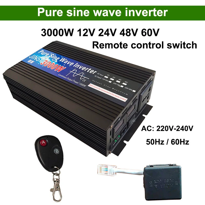 Zuivere Sinus Omvormer 12V 24V 48V 60V 220V 3000W 4000W Voltage Solar omvormer 12V 220V Converter Met Afstandsbediening Diy
