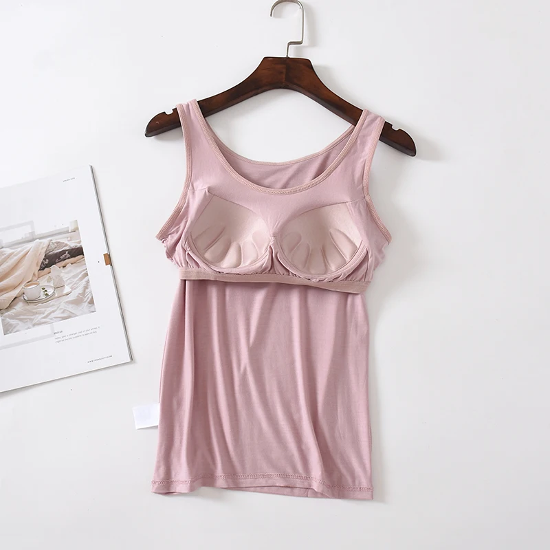 Modal Vest with Bra Outside Top Women Tank-Top Push-Up Stretchable Tops Camisoles Vest Sleeveless Sexy Casual Tank