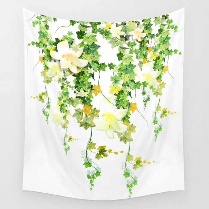 Watercolor Ivy Tapestry Flower Leave Green White Wall Hanging Room Carpet Bedspread Beach Mat Tapestries Art Home Accessories