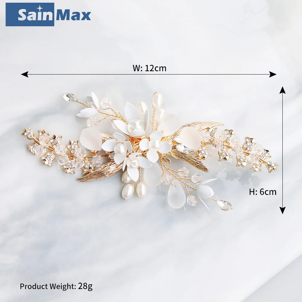 Sainmax pérola grampo de cabelo para casamento bridial acessórios para o cabelo cristal liga flor jóias do cabelo ouro cor enfeites de cabelo