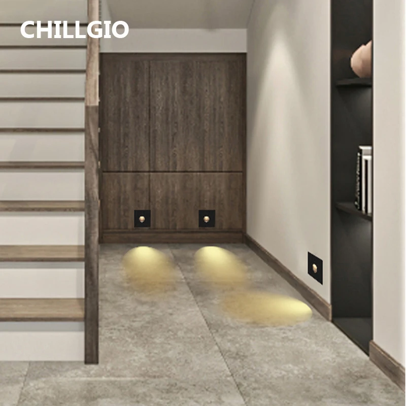 CHILLGIO Magnetic Sensor Waterproof Staircase Lights Indoor Outdoor Aluminum Wall Lighting Recessed In Floor LED Stair Step Lamp