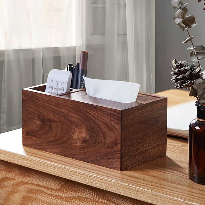 Amgo Walnut Tissue Box Table Napkin Dispenser Wood Paper Holder DecorativeHome Office Hotel