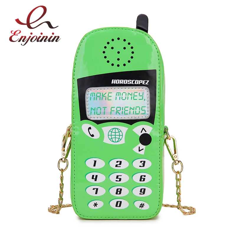 Funky Retro Del Telefono di Stile Delle Donne di Brevetto Borse In Pelle e Borse Tracolla A Catena Sacchetto di Casual Frizione Ragazze Sacchetto di