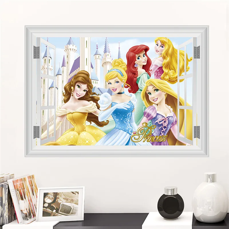 3d vivid Cartoon Belle Ariel Belle Aurora Princess Wall Stickers For Kids Room Girls bedroom Home Decoration Mural Wall Decals