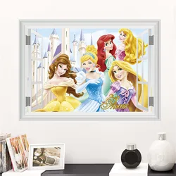 3d vivid Cartoon Belle Ariel Belle Aurora Princess Wall Stickers For Kids Room Girls bedroom Home Decoration Mural Wall Decals