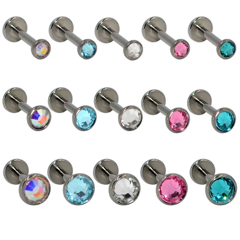 1PC G23 Titanium Earring Flat CZ Gem Labret Ear Tragus Cartilage Helix Opal  Ear Studs Lip Stud Fashion Body Piercing Jewelry