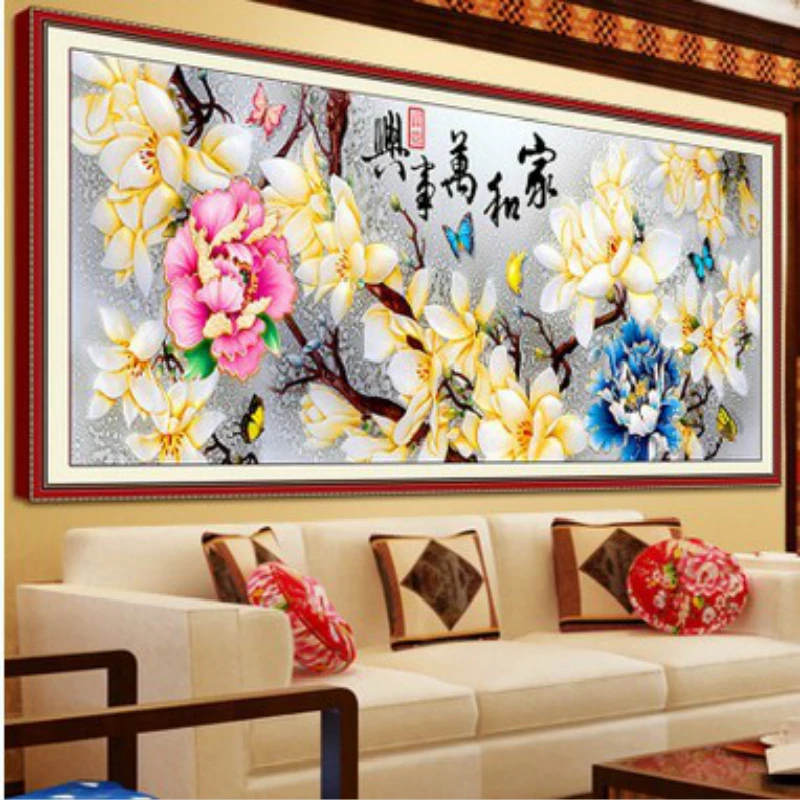 Diamond Embroidery Mosaic Painting Cross Stitch Full Magnolia And Rich Peony Meaning Family Harmony DIY 5D/3D Decoration Gift