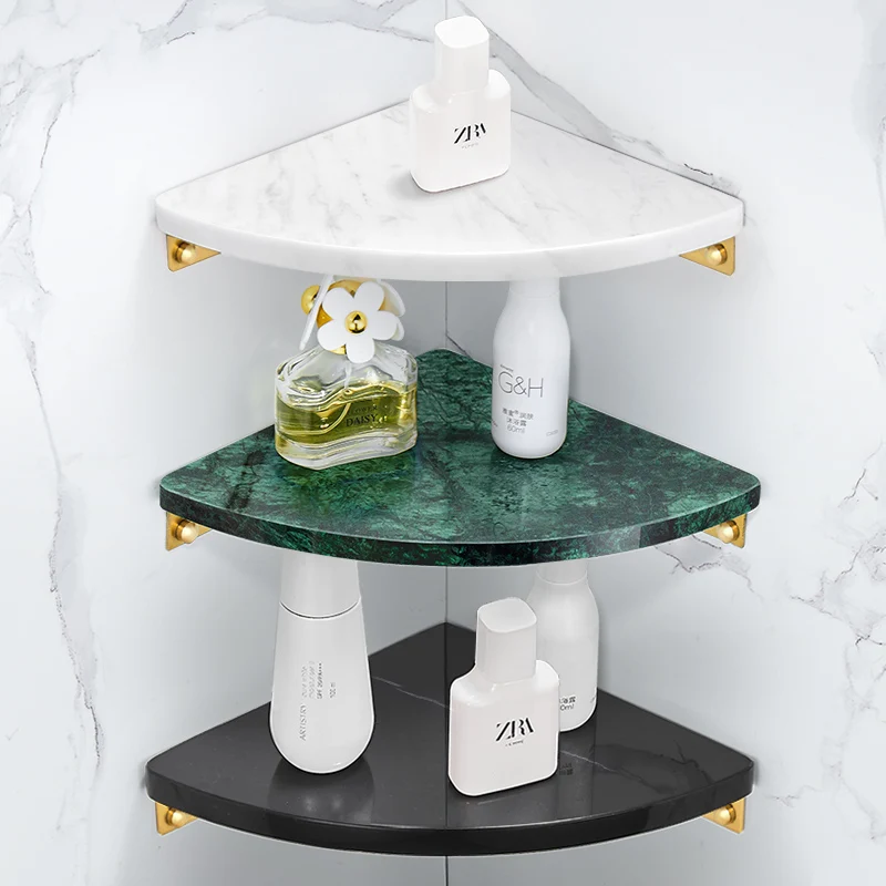 Black/White/Green Marble Bathroom Shelf Soap Cosmetic Corner Wall Mounted Shelf Shower Storage Rack  Bathroom Accessories