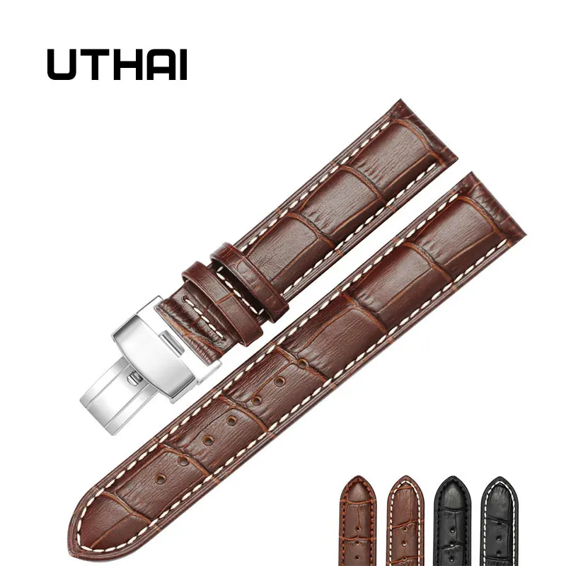 UTHAI B05 18/20/22/24mm Watch Strap Foldable Clasp Wristband Watch Leather Watch Strap 22mm Watch Band Calf Leather Watchbands