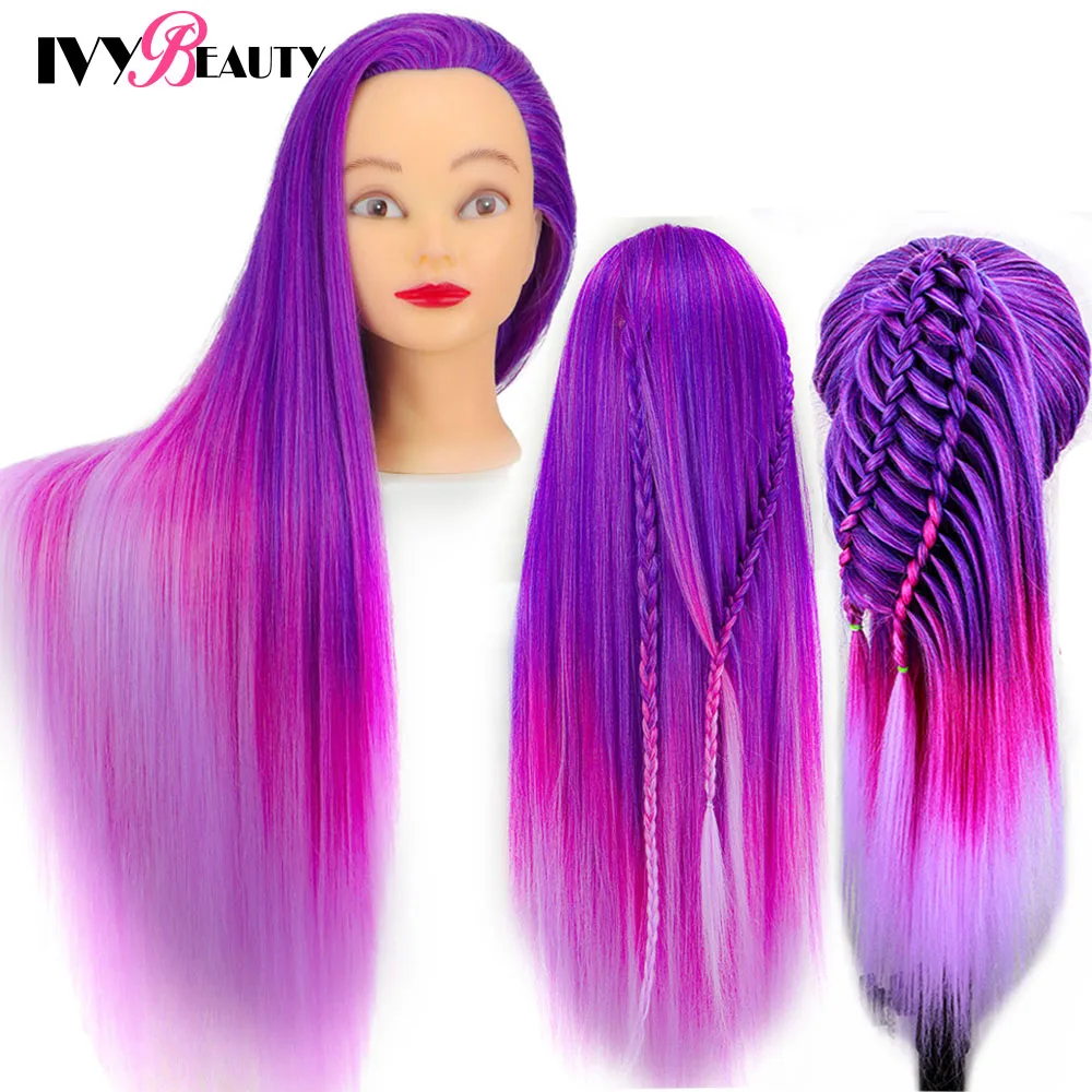 Cosmetology Mannequin Doll Head With Rainbow Color Hair For Braiding Hair Styling Training Hairart Hairdressing Salon Display