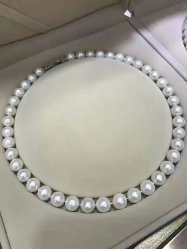 

classic 11-12mm south sea white round pearl necklace 18inch 925s
