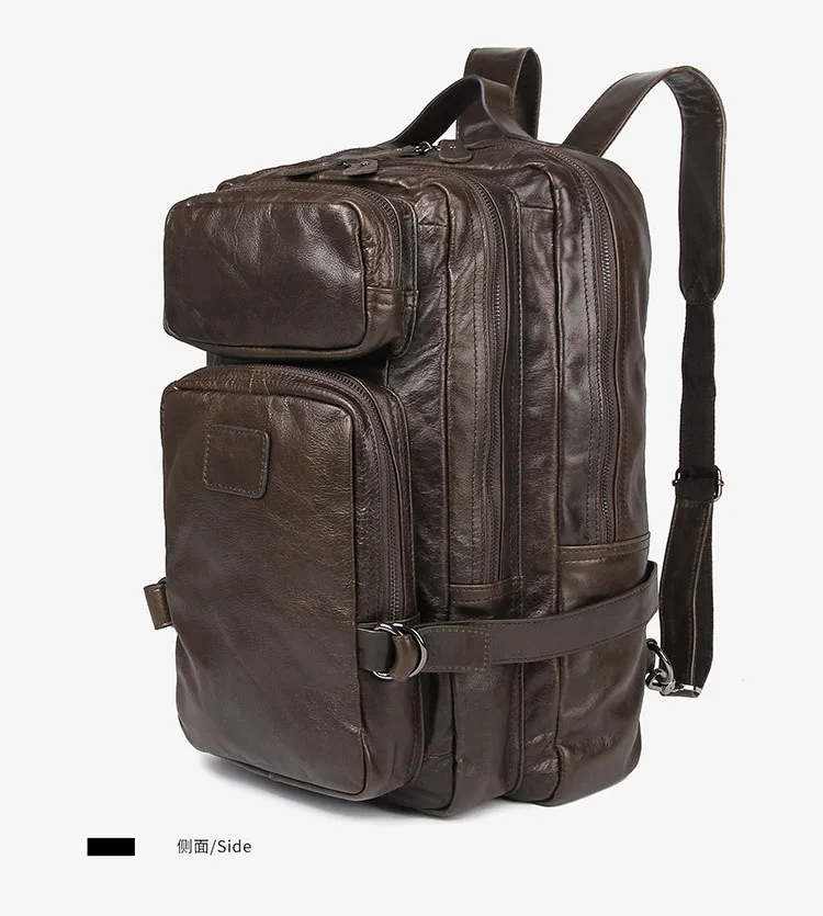 Men's New Summer Real Leather Bag Zipper Double Shoulder Big Size Backpack CowLeather Computer Bag