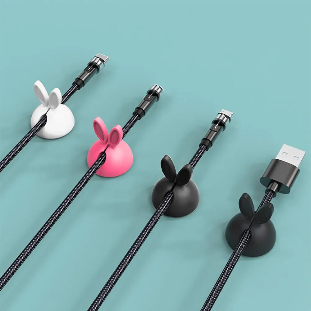 3Pcs/Set Punch-free Silicone Cable Holder Rabbit Ear Data Cord Management Clip Self-adhesive Cable Winder Clip Cable Organizer