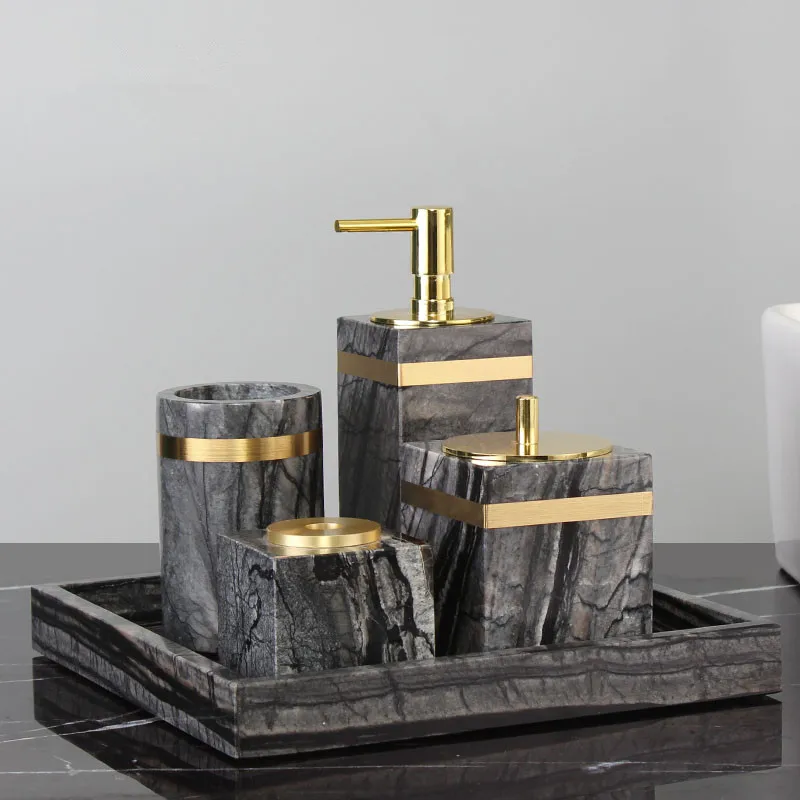 

Bathroom Accessories Set Marble Soap Dispenser Toothbrush Holder/Rack & Gargle Cups Dishes Tray Lavatory Wedding Gifts Presents