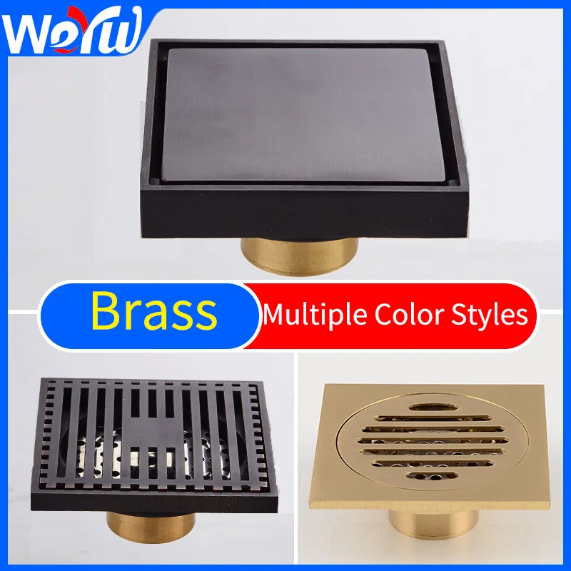 Floor Drain Bathroom Brass Square Black Sink Shower Drainer Strainer Toilet Linear Covers Tile Insert Waste Grates