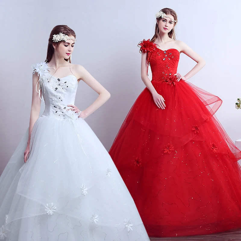 Fiore Una Spalla Abito Da Sposa Sposa Plus Size Rosso Bianco Da Sposa Abiti Da Sposa Abiti Da Ricamo