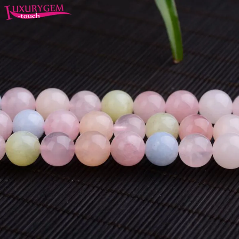 

Natural Multicolor Morganite Stone Round Shape Loose Spacer Smooth Beads 4/6/8/10mm DIY Jewelry Accessory 38cm sk59