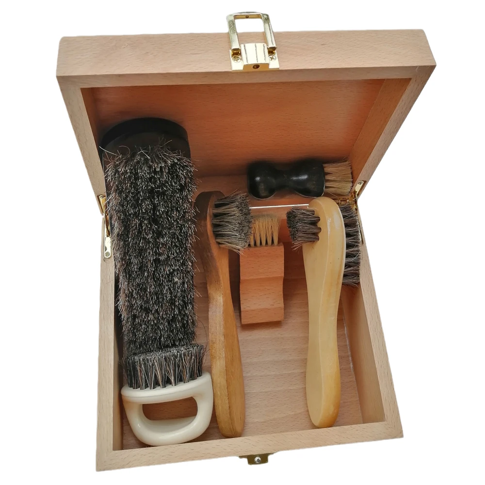 Handmade Strong and Durable Shoe Brush Storage Box, Natural Wood, Clamshell Cleaning Tool, Toolkit