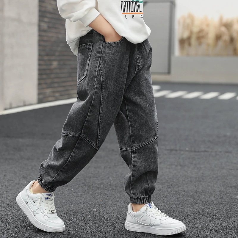 Children\'s Clothing Casual Jeans For Boy Pants Denim Cotton Autumn Winter Elastic Waist Jeans Kids Casual Pants 4 6 8 10 12 Year