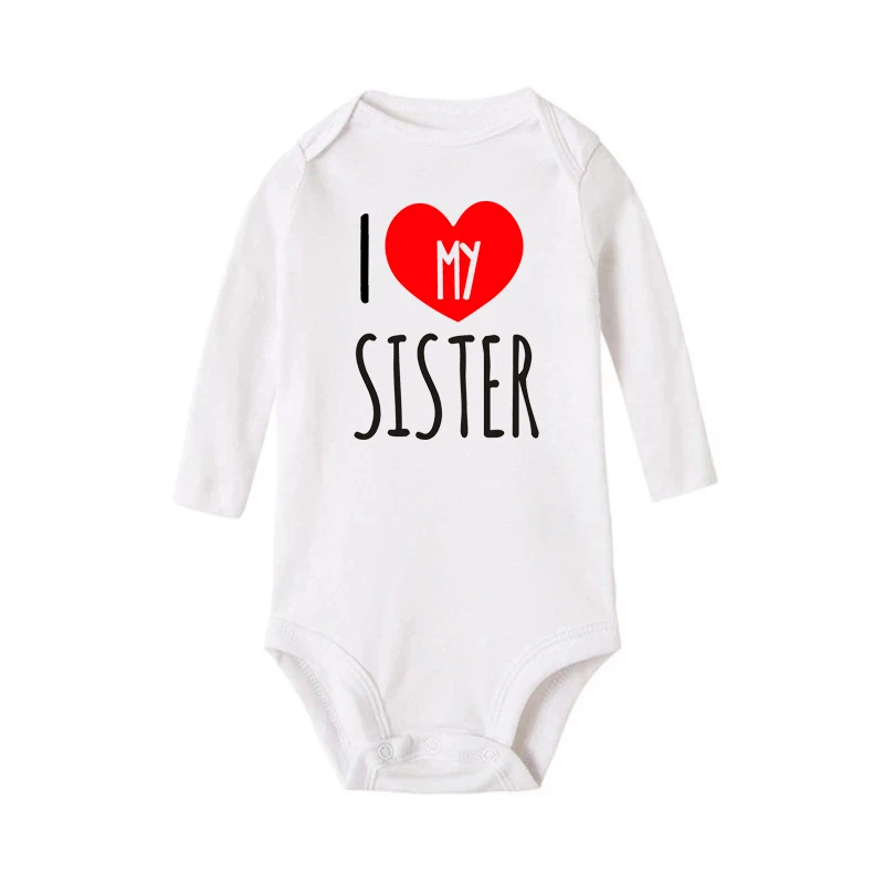 Newborn Baby Boys Girls Cotton I Love My Sister Brother Bodysuit Playsuit Twins Baby Long Sleeved Casual Body Outfits Clothes