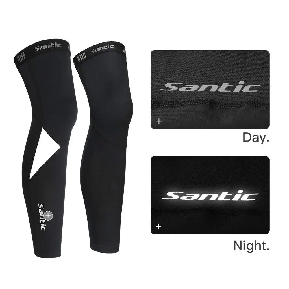 Santic Cycling Leg Warmers Thermal Fleece Windproof Soft Shell Knee Sleeve Breathable MTB Mountain Bike Protect Cover Asian Size