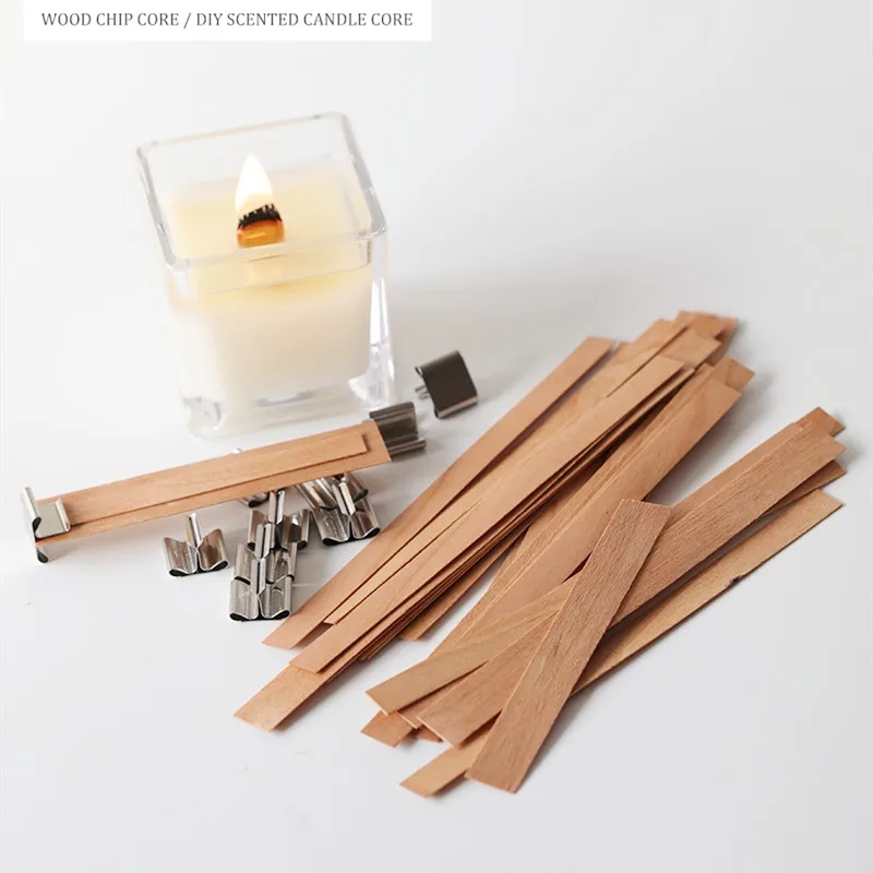 20PCS Natural Wood Wax Wick DIY Candle Material Soy Wax Aromatherapy Smokeless Environmental Protection Wood Chip Wick Holder