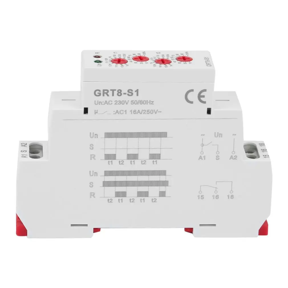 NEW GRT8-S1 Mini Asymmetric Cycle Timer ON/OFF Repeat Cycle Time Relay AC 240V Cycle Timer Relay Wide Delay Time Range