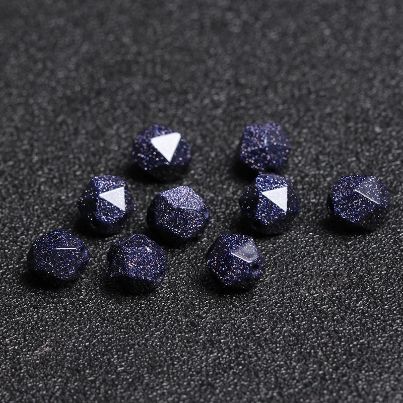 4A Natural Blue Sandstone Diamond Cut Quartz Crystal Single Bead DIY Jewelry Making