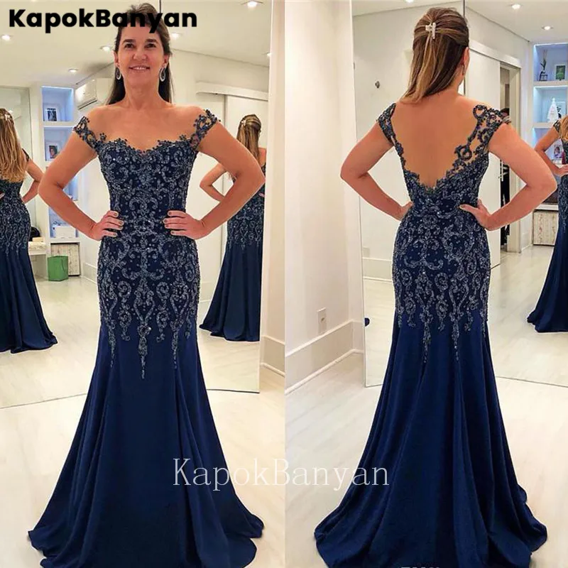 Off-the-shoulder Appliques Beads Backless Mermaid Mother of the Bride Dress Formal Evening Gown for Woman