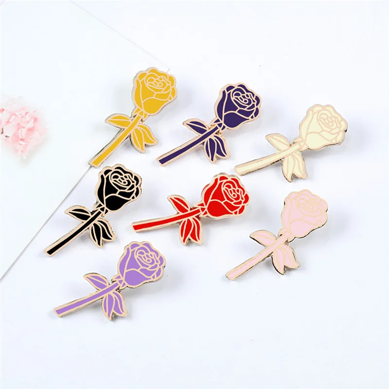 Fashion Women Brooch Multicolor Rose Flower Enamel Badge Clothes Bag Metal Lapel Pins Accessories Girl Jewelry for Friends Gifts