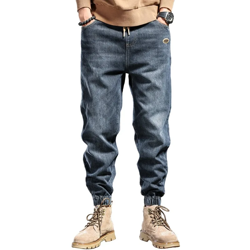 2022 New Men Blue Jeans Baggy Harem Pants Plus Size Jean Mens Streetwear Casual Elastic Waist Denim Trousers