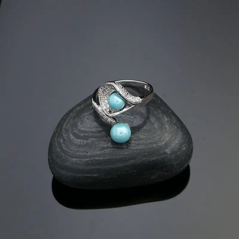 925 Silver Jewelry Sets For Women Party Accessories Blue Pearl Beads White Crystal Earrings Necklace Peandant Ring Set