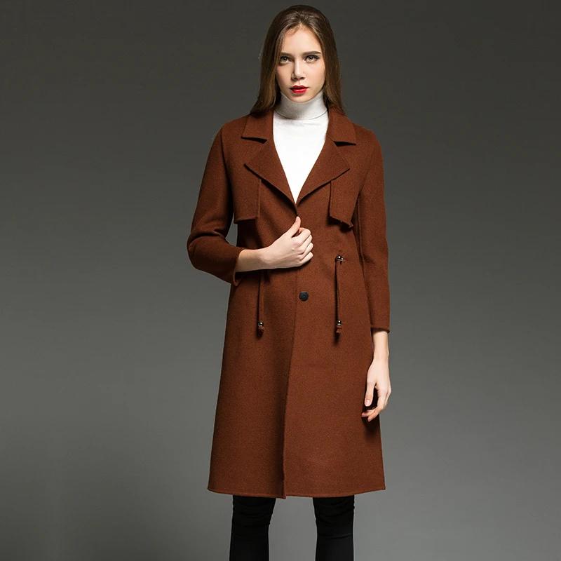 Double-faced 100% Wool Coat Female Cashmere Long Jakcet Woman Coat Overcoat Korean Red Coats Casaco Feminino KJ336