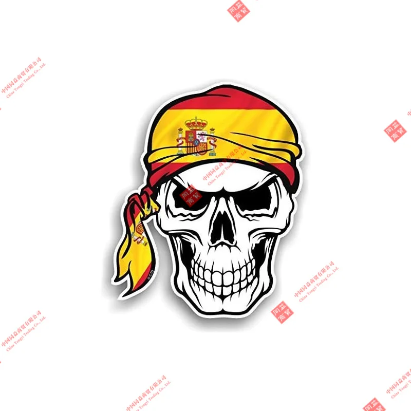 Creative Bull Spain Skull with Flag Badge Vinyl Poster Laptop Trolley PVC Car Sticker Motorcycle Sticker Waterproof Decal