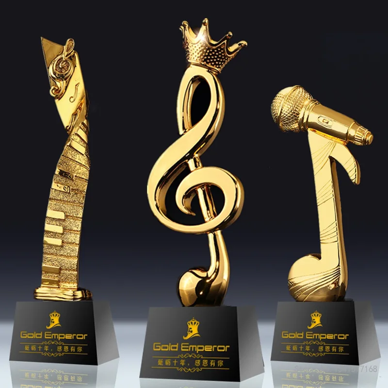 Crystal Resin Music Trophy, Creative Singing, Speech, Competition Event Awarding, Musical Note, Microphone, Gold, Silver, Copper