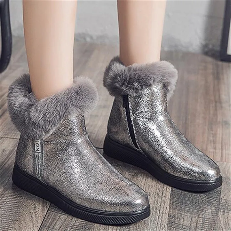 2024 Winter New Snow Boots Women Warm Sequins Fashion Women Boots Round Toe Comfortable Rubber Soles Women Shoes Gold Silver