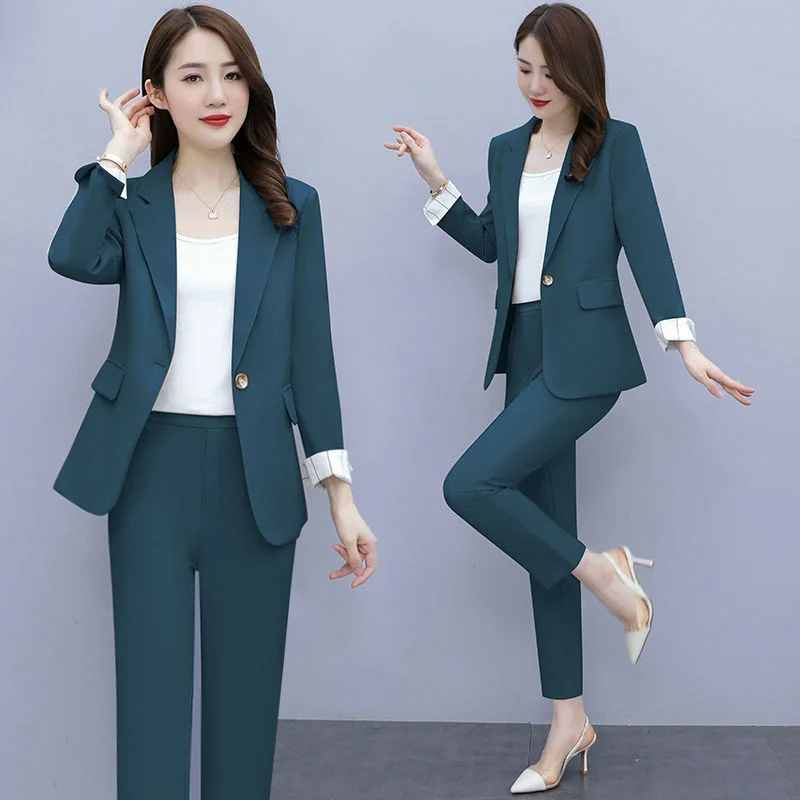 PEONFLY2023 Women Single Botton Work Blazer Suits Slim Loose Casual Pants Blazers Jackets With Trouser Two Pieces Set