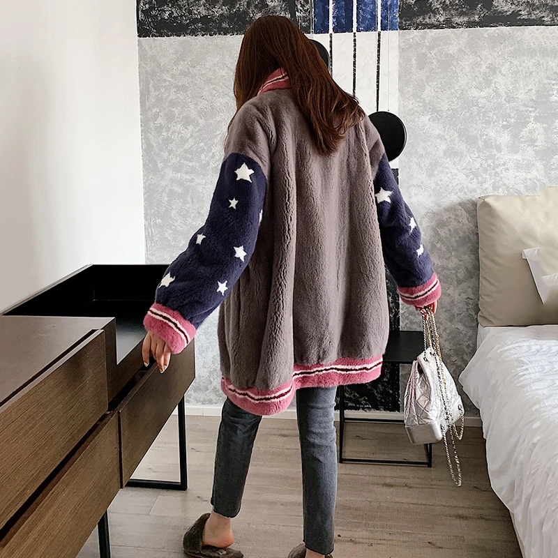 เสื้อโค้ทขนมิงค์แท้พิมพ์ลายดาว คอจีน สำหรับผู้หญิง ไซส์กลาง ขนแท้ธรรมชาติ นำเข้าจากต่างประเทศ สำหรับฤดูหนาว