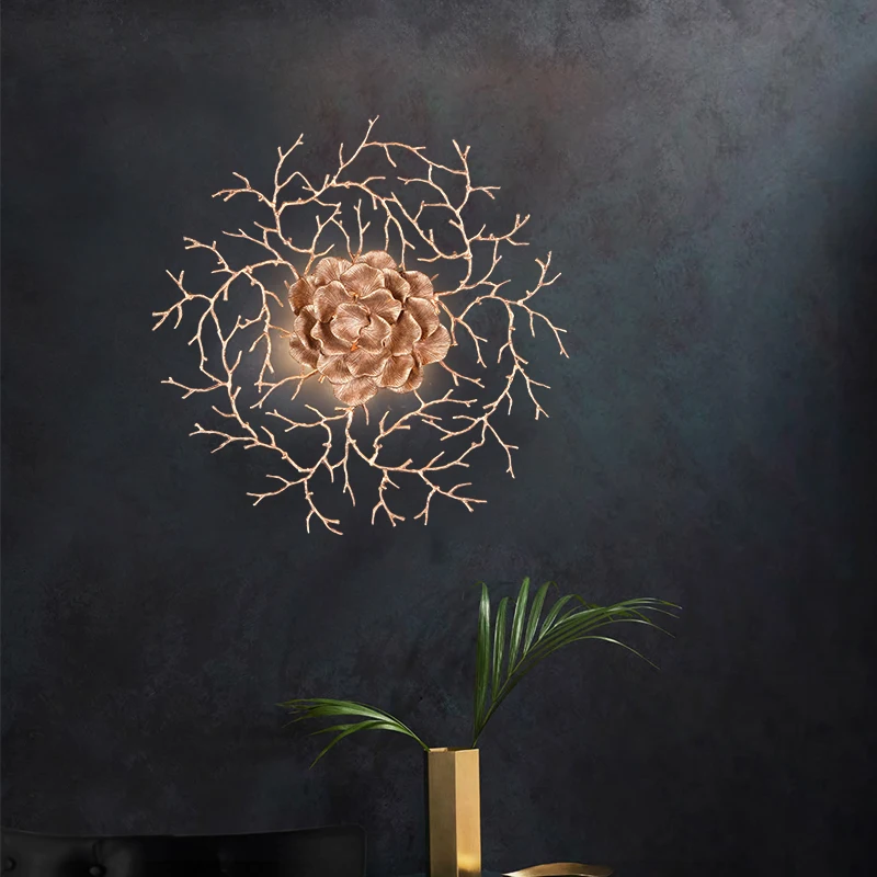 Art Fan All Copper Wall Light Sofa Background Decorate Hallway Bed Room Night Stand Original Branch Wall Light