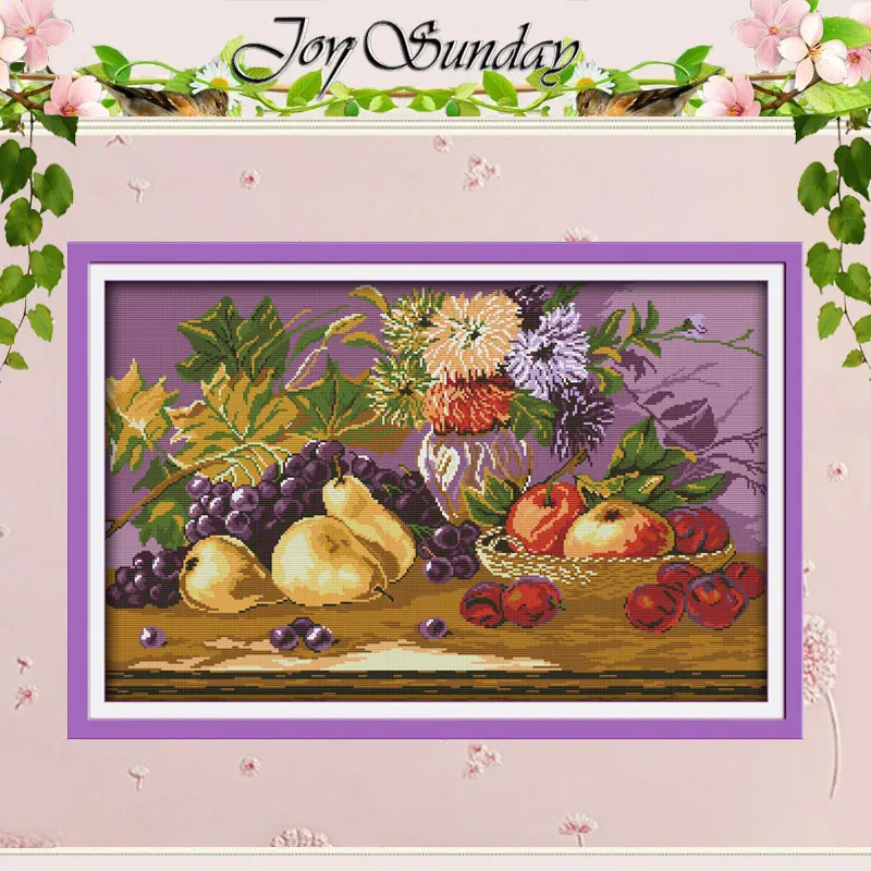 Joy Sunday Fruit Feast Patterns Counted Cross Stitch Set DIY 11CT 14CT 16CT Stamped DMC Cross-stitch Kit Embroidery Needlework