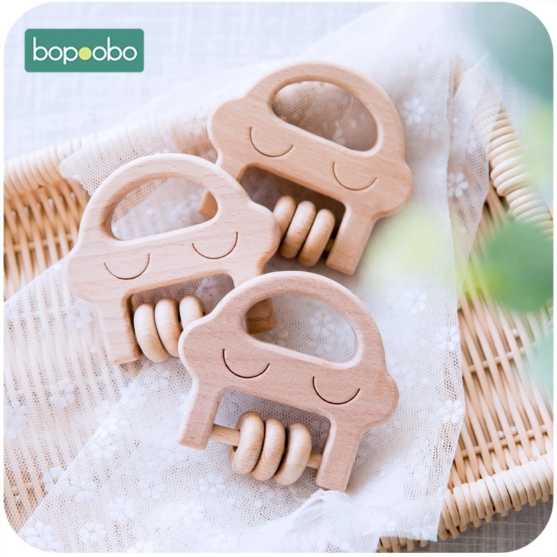 Bopoobo 5pc Holz Baby Rassel Food Grade Material Baby Spielzeug Holz Ring Baby Beißring Krippe Mobile Kleinkind Spielzeug Baby rassel Für Baby