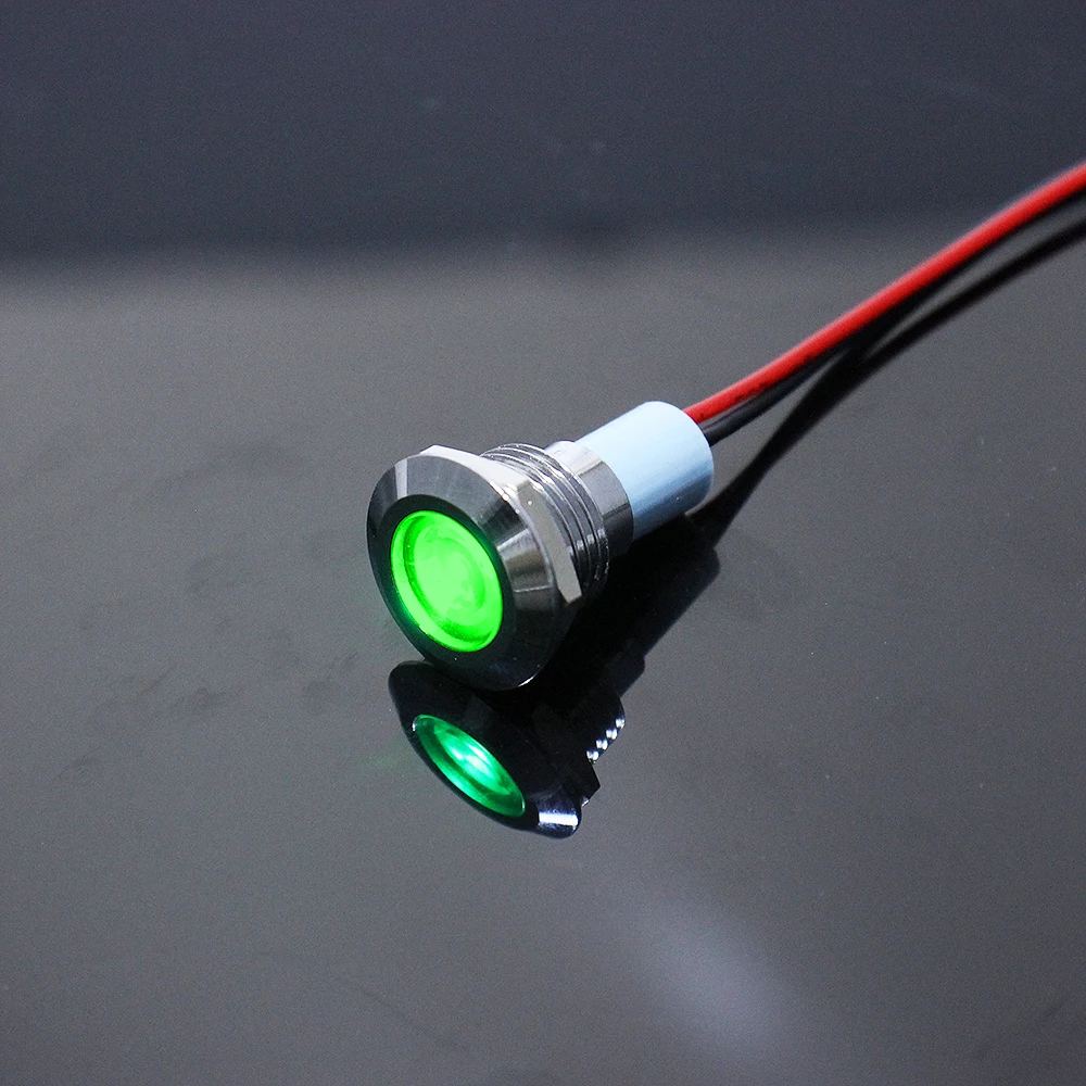 12mm Waterproof Metal Flat Round Indicat Signal lamp LIGHT 3V 6V 12V 24V 220V  with wire red yellow blue green 12ZSD.X