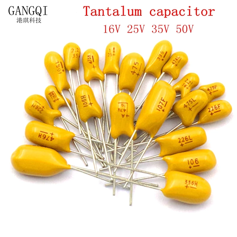 5PCS 16V 20V 25V 35V 50V Tantalum Capacitor 1UF 2.2UF 3.3UF 4.7UF 10UF 22UF 33UF 47UF 100UF16V 225 106 226 336 476 107 DIP