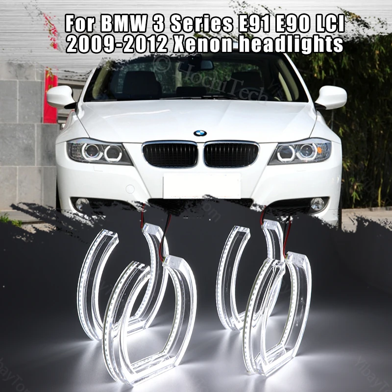 

Для BMW 3 серии E91 E90 LCI 2009-2012 ксеноновые фары, Стайлинг автомобиля, высокое качество, стиль DTM, белый кристалл, светодиодные ангельские глазки