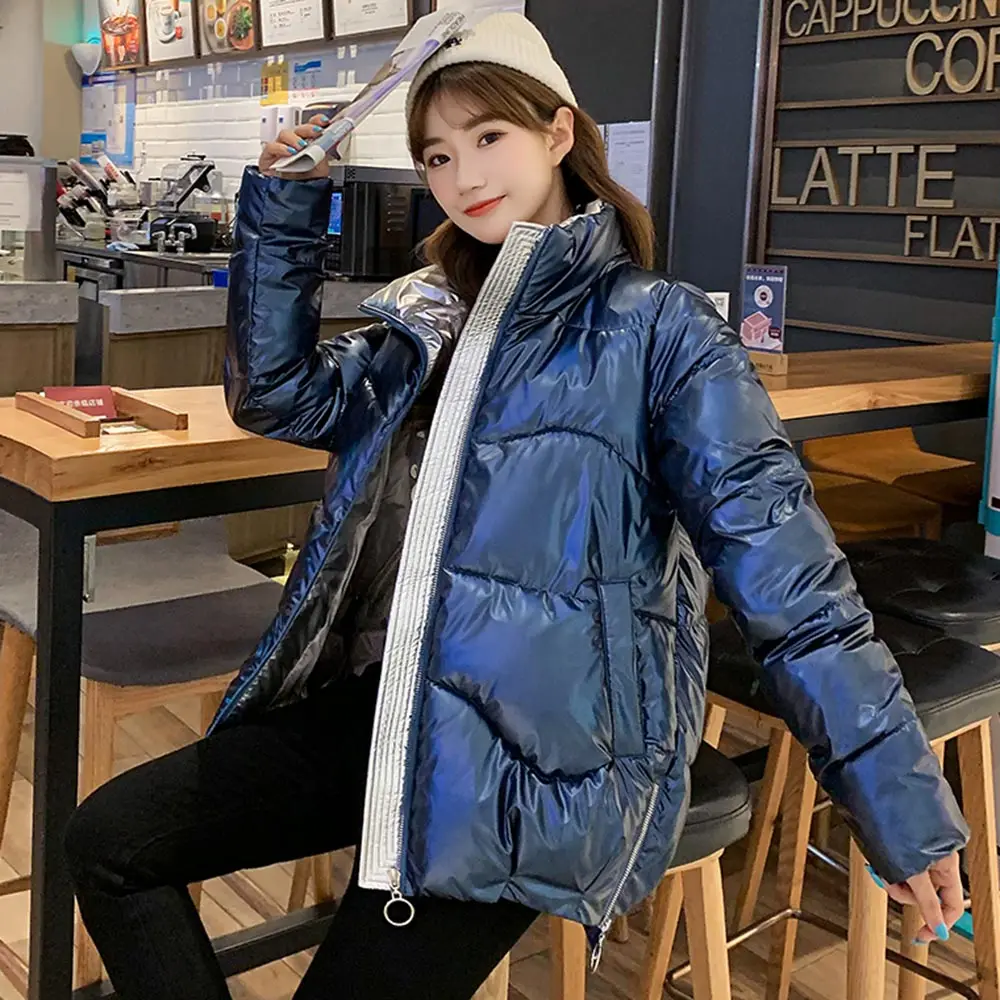 PinkyIsBlack 2020 Autumn Women's Winter Coats Fashion Glossy Stand Collar Parkas Winter Jacket Women Shinny Padded Cotton Coat