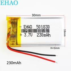 EHAO 501830 3.7v 230mAh litowo-polimerowa LiPo akumulator do Mp3 GPS słuchawki z Bluetooth zestaw słuchawkowy inteligentny zegarek